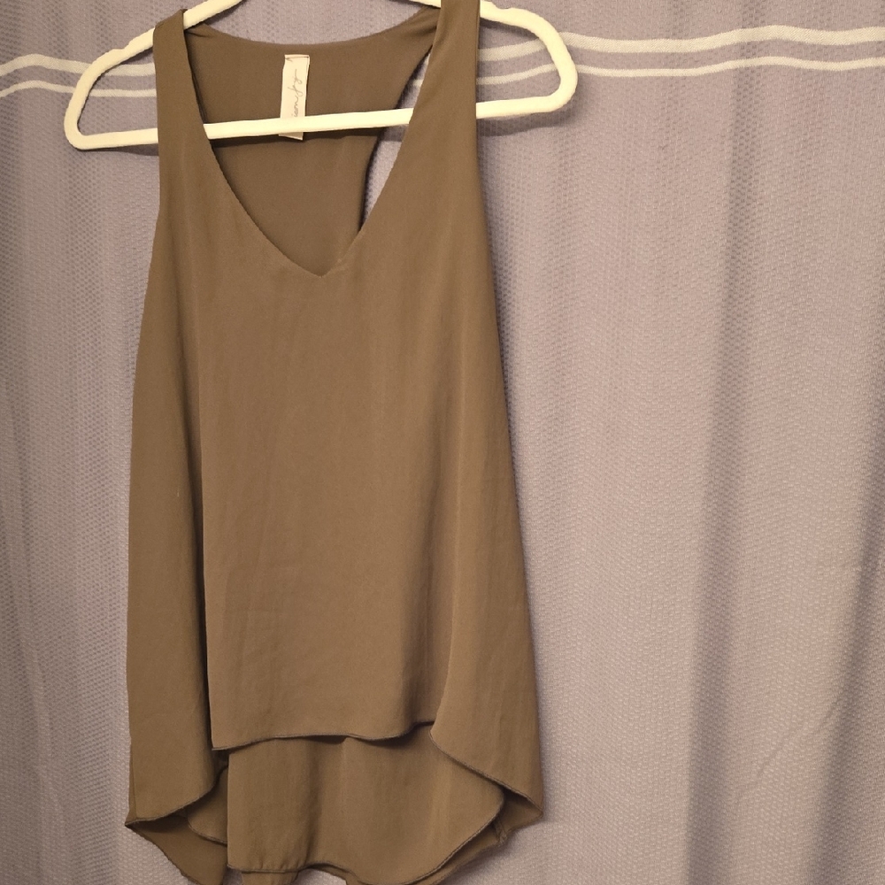 Allison Joy Tan Asymmetrical Sleeveless Tank Top